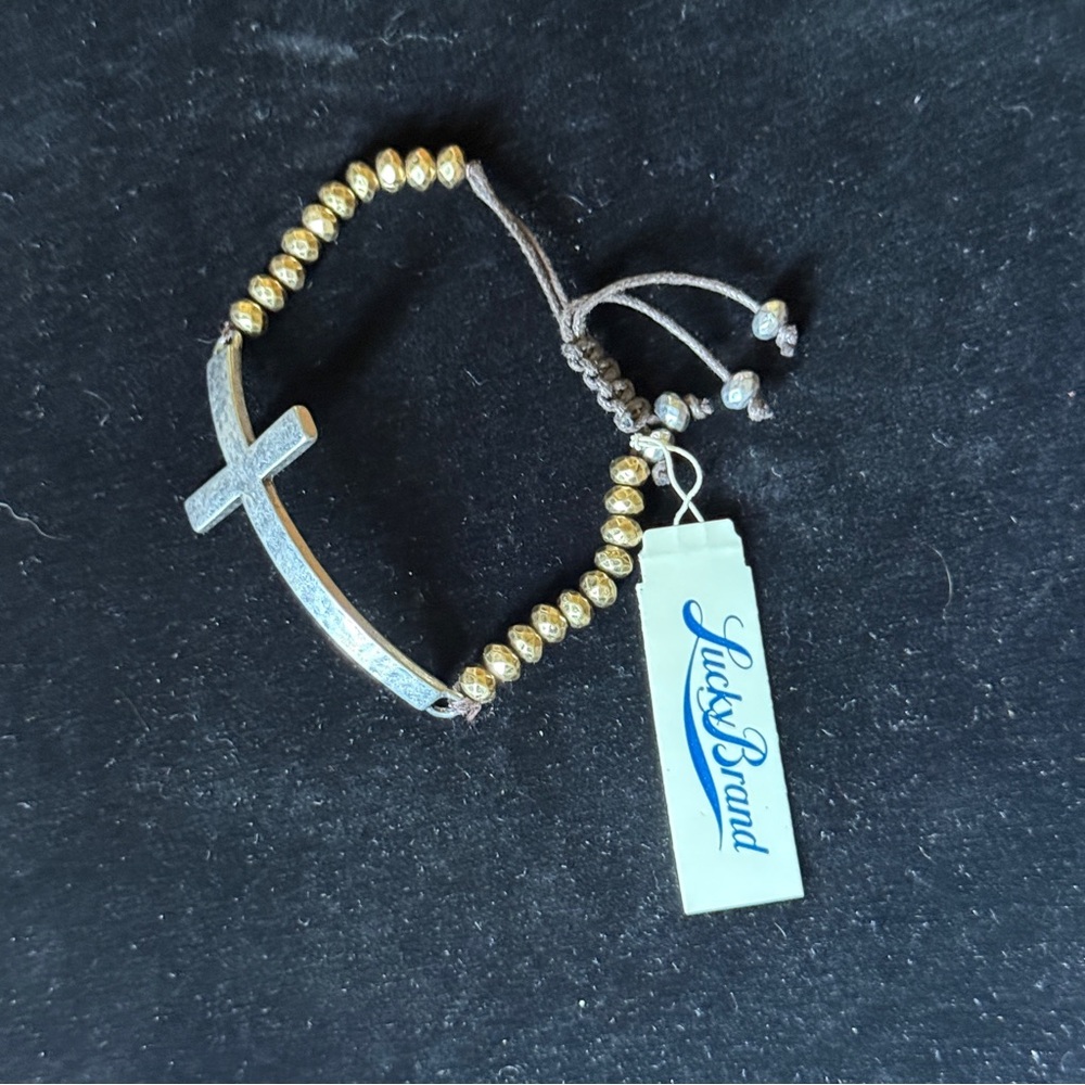 Lucky Brand Gold Beaded Cross Bracelet